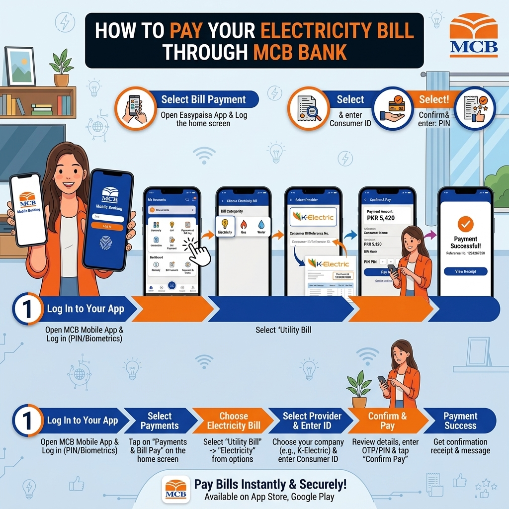 Pay Your Electricity Bill Through MCB — MCB Live, MCB Lite, ATM & Roshan Digital Account