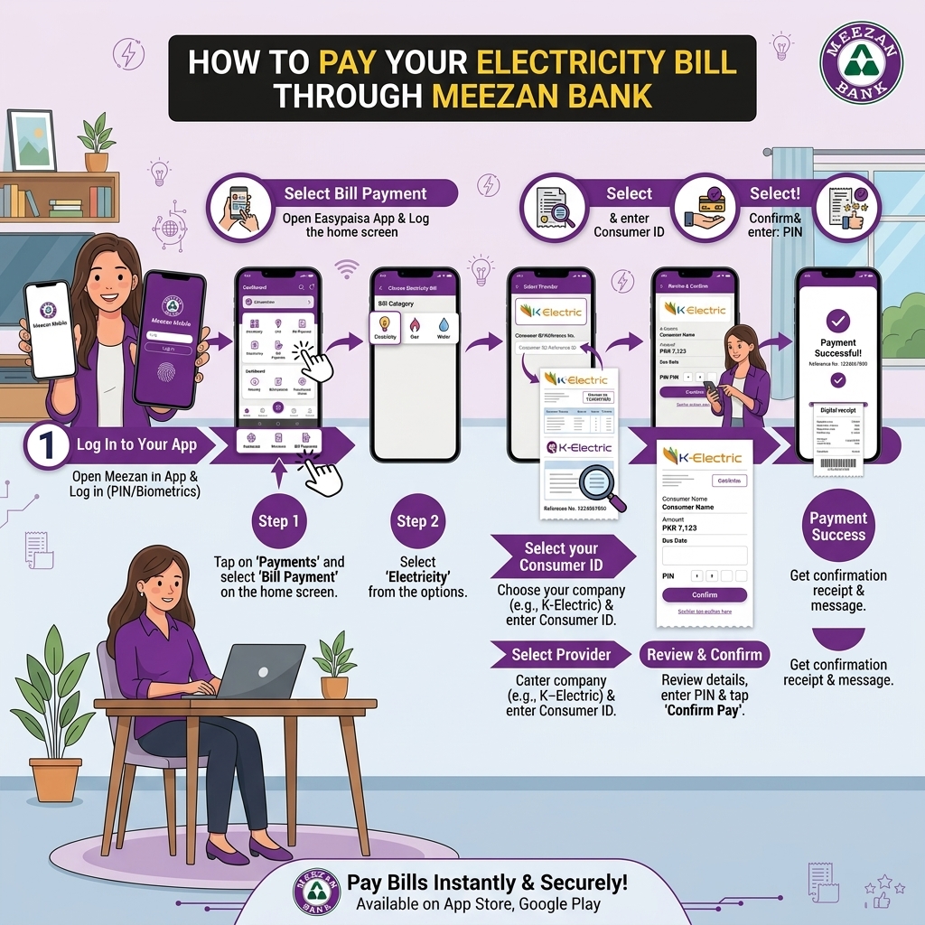 Pay Your Electricity Bill Through Meezan Bank — Mobile App, Internet Banking & ATM