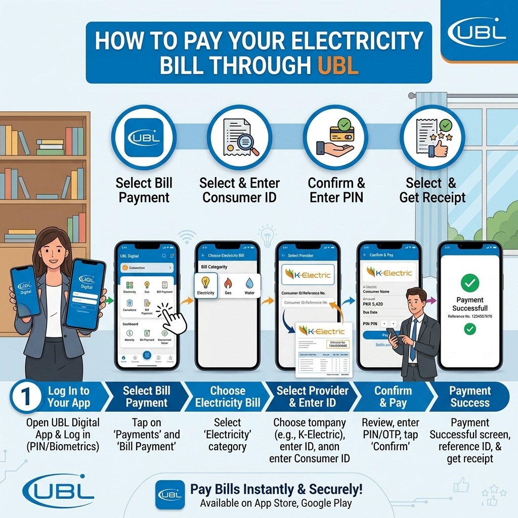 Pay Your Electricity Bill Through UBL — Digital App, Omni, NetBanking & ATM